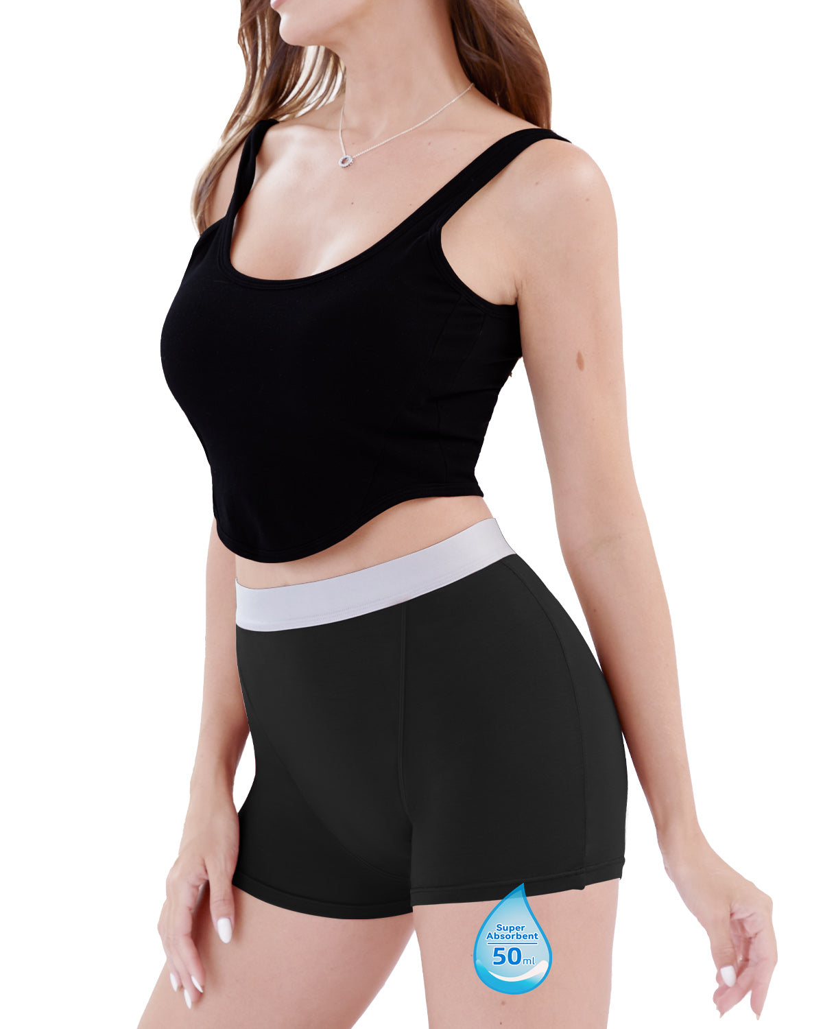 Washable Women's Period Underwear  ( Black, Two-pack ) - 50ML ( Boyshorts )