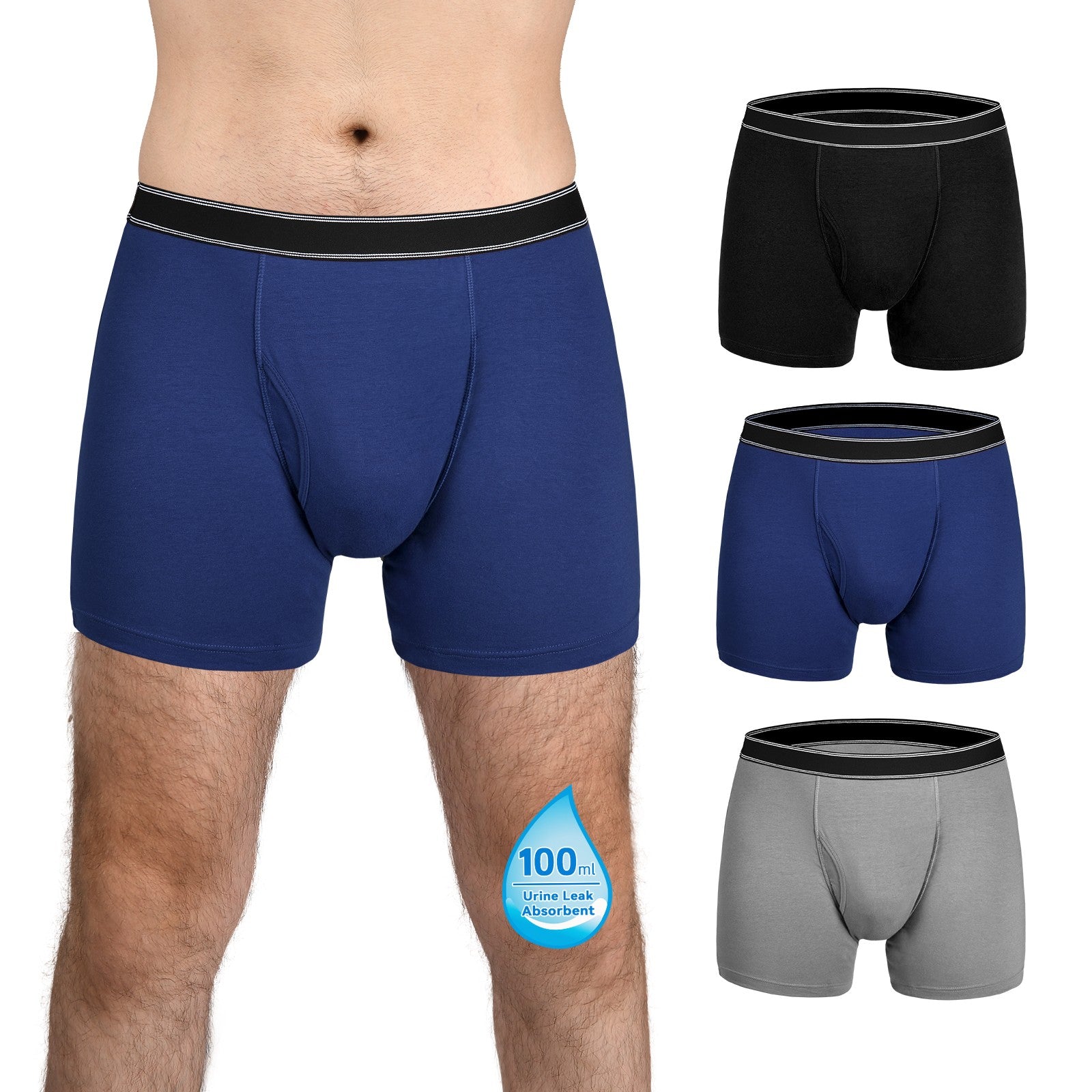Reusable Men's Incontinence Boxer Briefs - EXTRA ABSORBENCY(100ml)  - 95% Cotton