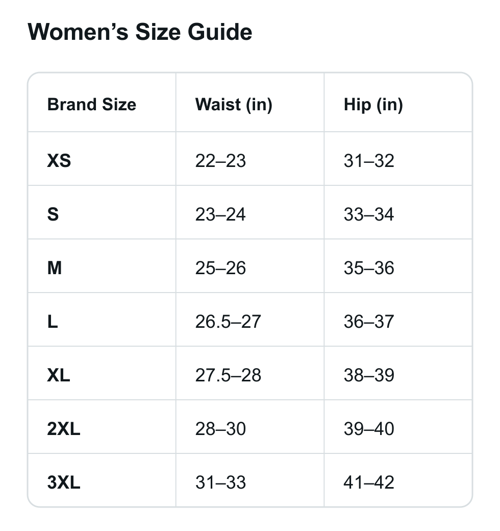 Women's size guide for style 31033