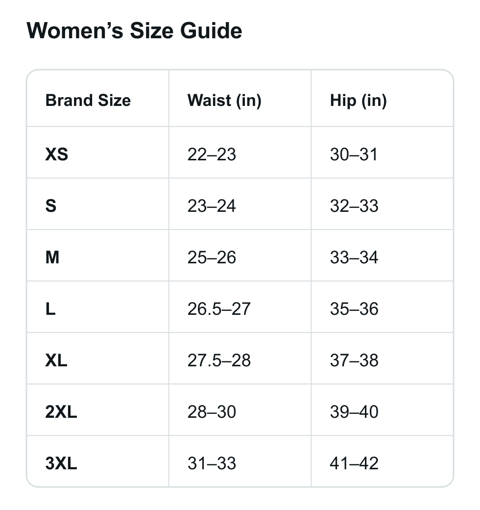 Women's size guide for style 31049
